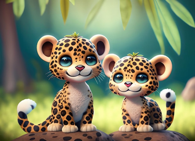 Personagem 3d de leopardo de sorriso fofo