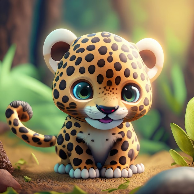 Personagem 3d de leopardo de sorriso fofo