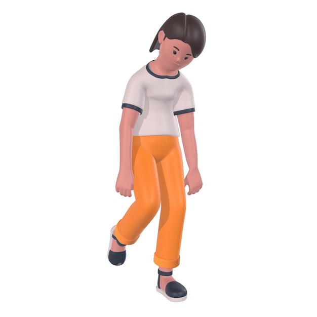 Personagem 3D de menina caminhando tristemente