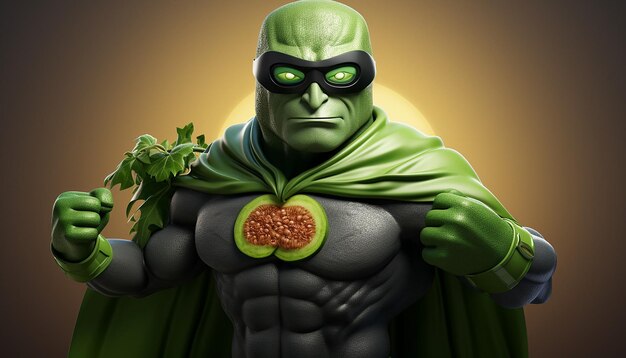 Personagem 3D de super-herói vegano