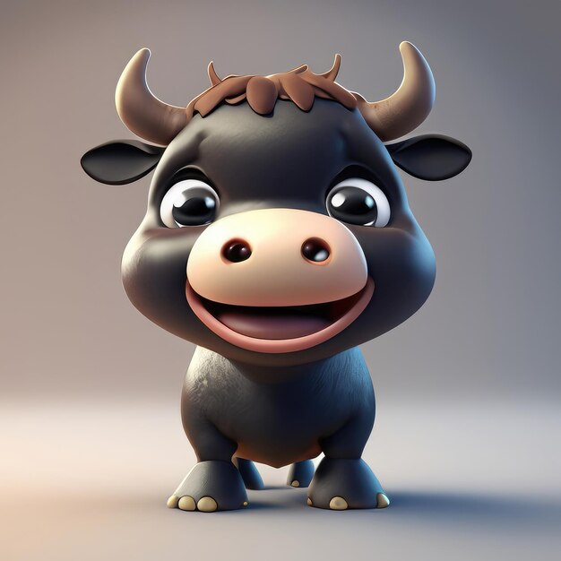 Personagem 3d de touro de sorriso fofo