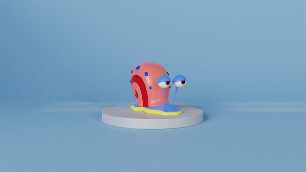 personagem 3D de um caracol marinho no pódio