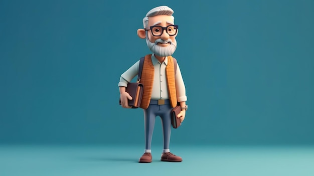 Personagem 3D de um homem com óculos e um livro