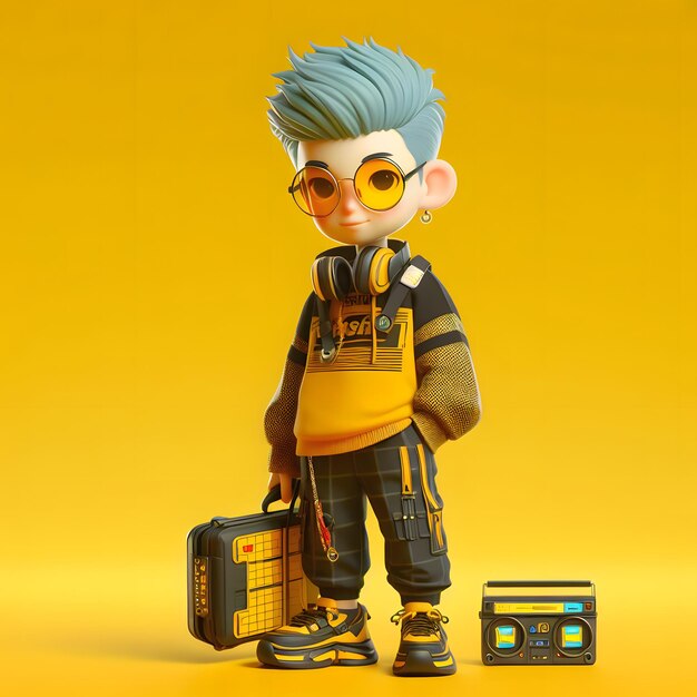 Personagem 3D de um menino funky