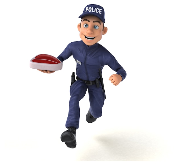 Personagem 3d divertido de um policial de desenho animado