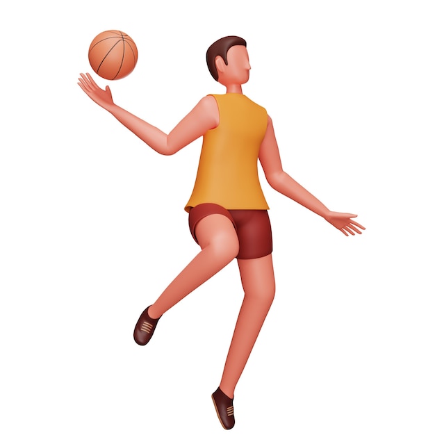 Personagem 3D do jogador de basquete masculino em pose de arremesso sobre fundo branco.