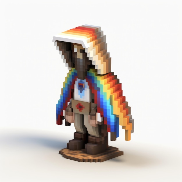 Foto personagem 3d do minecraft com capuz e cores do arco-íris