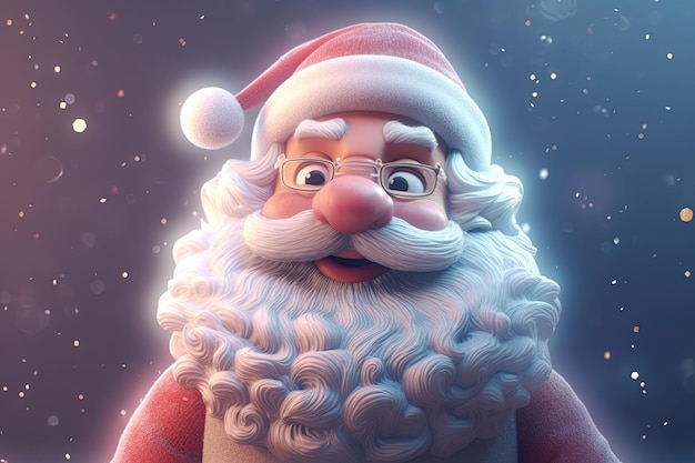 Personagem 3D do Papai Noel em fundo azul escuro de inverno com espaço de cópia para festa de Natal de ano novo, promoção de feriado sazonal AI conteúdo generativo