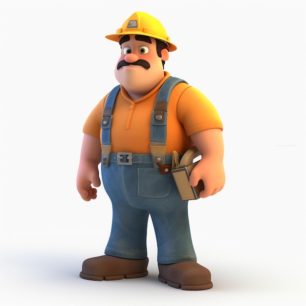 personagem 3d do trabalhador da construção civil