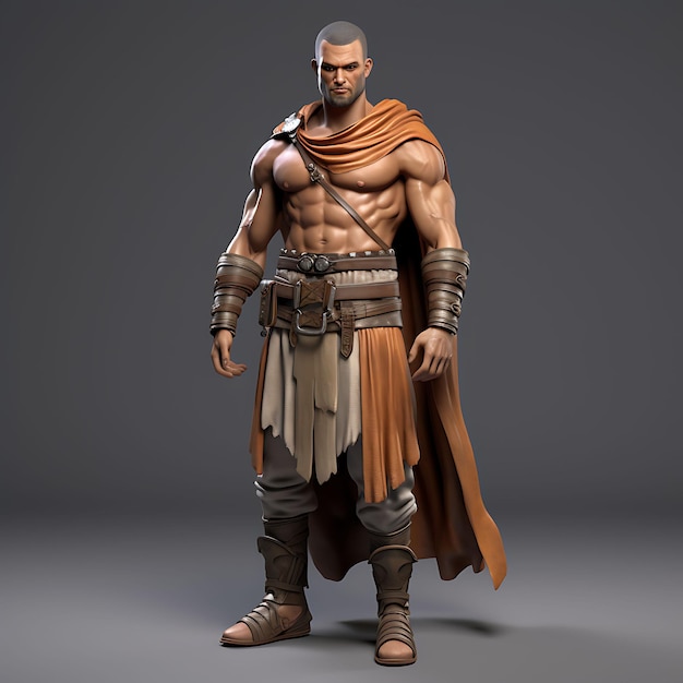 Foto personagem 3d gladiador masculino musculoso bronzeado segurando uma gladius arena campeão jogo asset design art