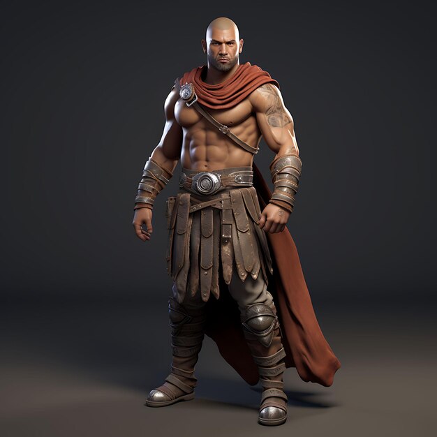 Foto personagem 3d gladiador masculino musculoso bronzeado segurando uma gladius arena campeão jogo asset design art