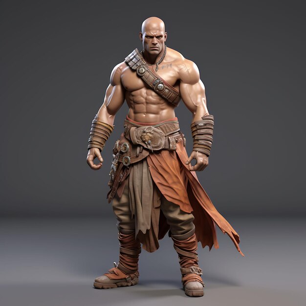 Personagem 3D Gladiador masculino musculoso bronzeado segurando uma Gladius Arena Campeão Jogo Asset Design Art