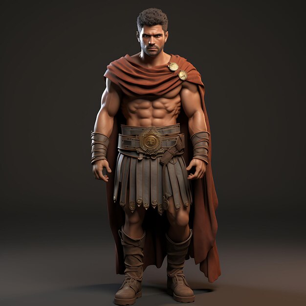 Personagem 3D Gladiador masculino Tonado Sol Beijado Pele Gladius Campeão Romano Jogo Design de Acessos Arte