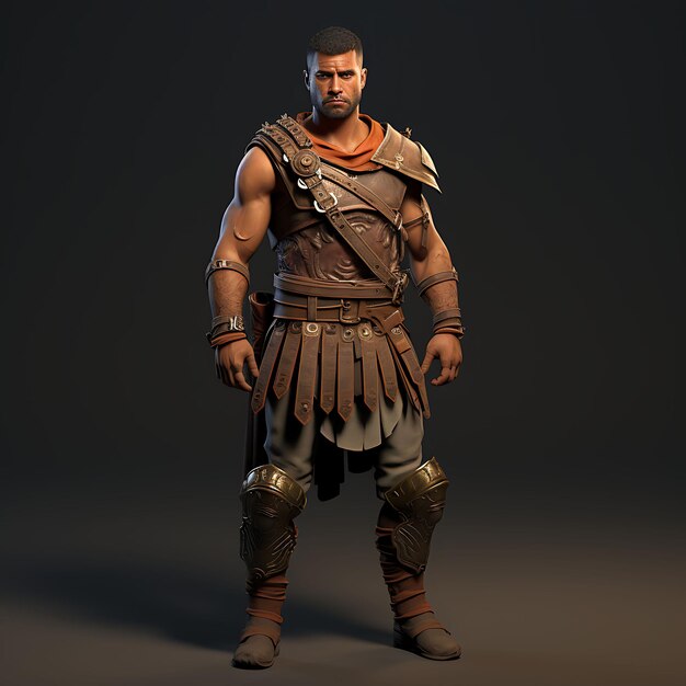 Personagem 3D Gladiador masculino Tonado Sol Beijado Pele Gladius Campeão Romano Jogo Design de Acessos Arte