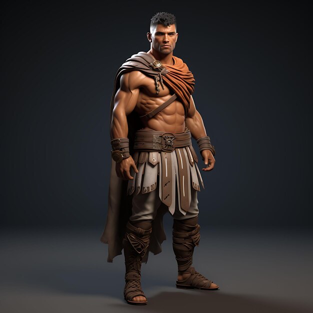 Personagem 3D Gladiador masculino Tonado Sol Beijado Pele Gladius Campeão Romano Jogo Design de Acessos Arte