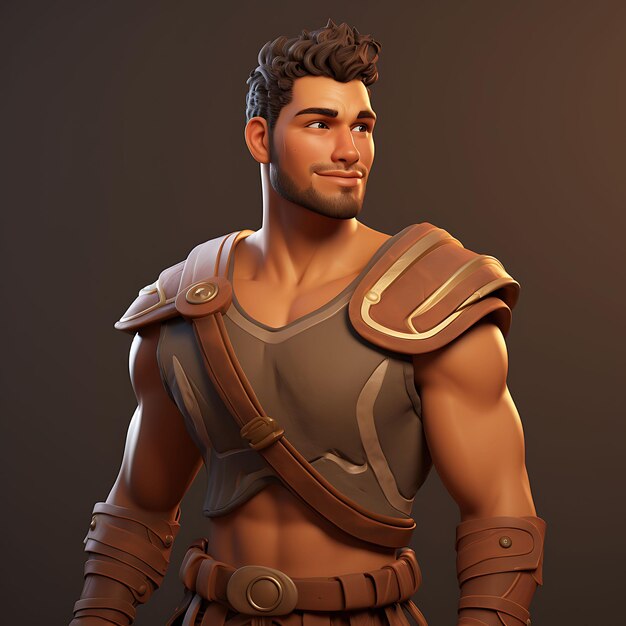 Foto personagem 3d gladiador masculino tonado sol beijado pele gladius campeão romano jogo design de acessos arte