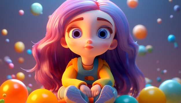 Foto personagem 3d linda garota cosmo cenas estilo pixar em nave espacial cor pastel