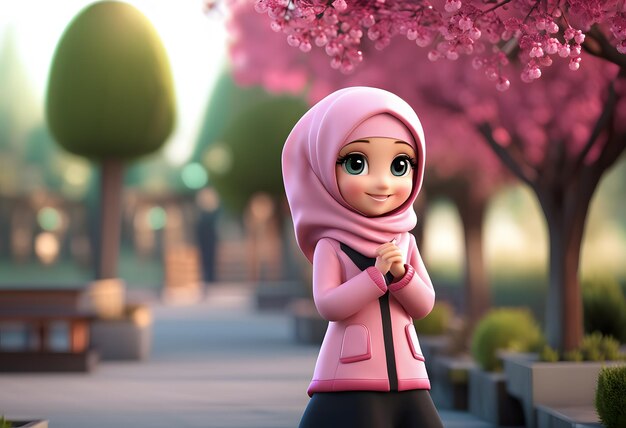 Personagem 3D muçulmano hijab menina sorriso bonito