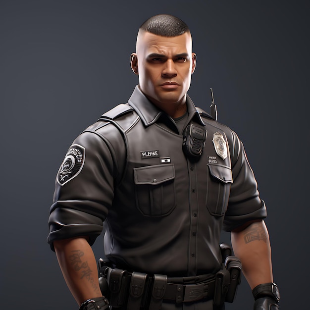 Foto personagem 3d oficial de polícia do sexo masculino pele clara e forte manilhas executivos da lei arte de design de ativos de jogo