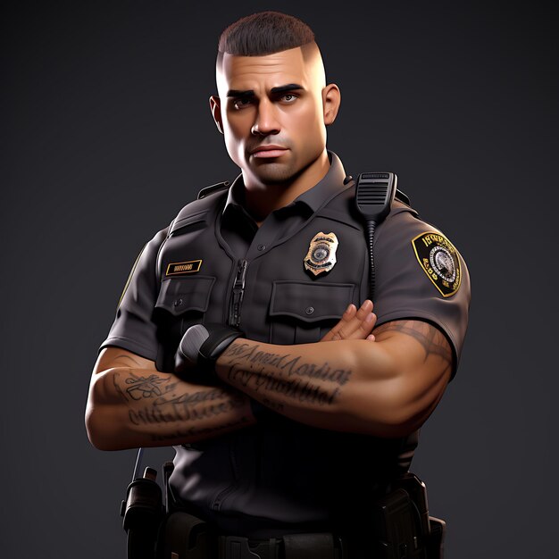 Foto personagem 3d oficial de polícia do sexo masculino pele clara e forte manilhas executivos da lei arte de design de ativos de jogo