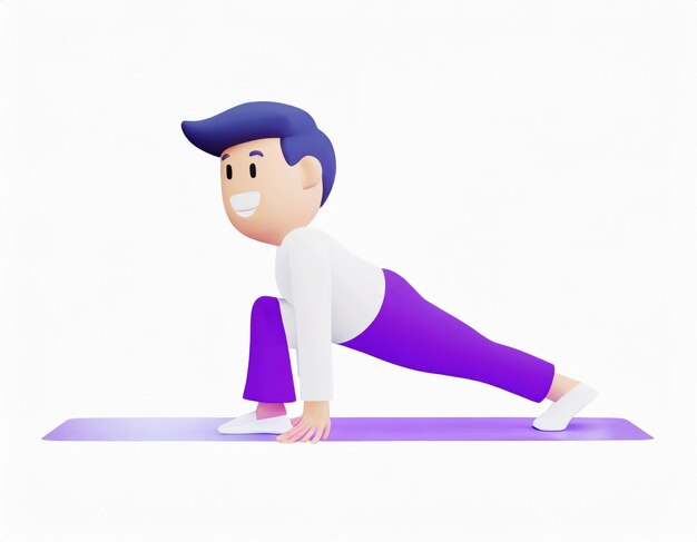 Foto personagem 3d praticando ioga fazendo push e press ups postura de prancha gerada por ia