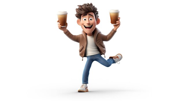 Personagem 3D saboreando café de fim de semana