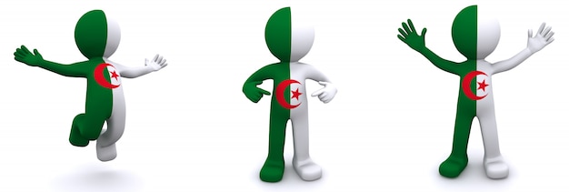 Personagem 3d texturizada com bandeira da argélia