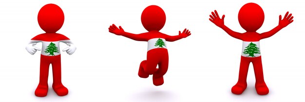 Personagem 3d texturizada com bandeira do líbano