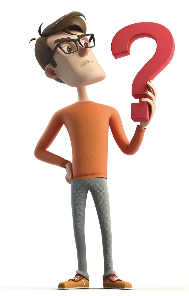 Foto personagem 3d uma figura inquisitiva adornada com um ponto de interrogação dinâmico que desperta curiosidade e intriga em uma exploração visualmente envolvente e dimensional da incerteza e investigação