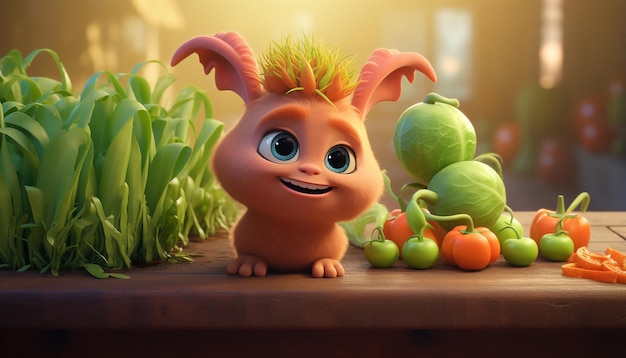 personagem 3d vegano fofo da pixar