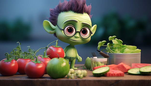 personagem 3d vegano fofo da pixar