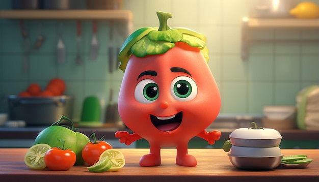 personagem 3d vegano fofo da pixar