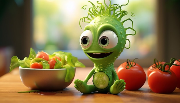 personagem 3d vegano fofo da pixar