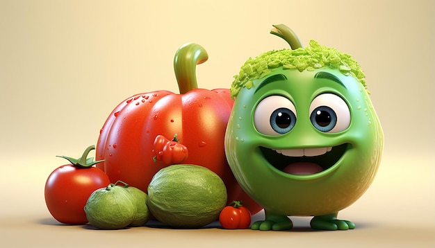 personagem 3d vegano fofo da pixar