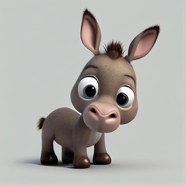 Personagem adorável de burro de bebê de desenho animado isolado em fundo branco IA generativa