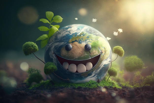 Personagem alegre da Terra rindo fundo Feliz Dia da Terra Dia mundial do riso Generative ai