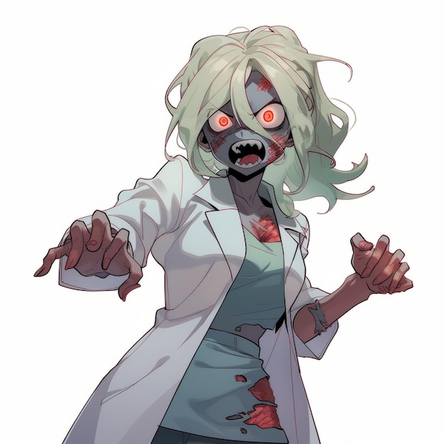 Personagem Animestyle Doutora Zumbi em IA Generativa de Fundo Branco