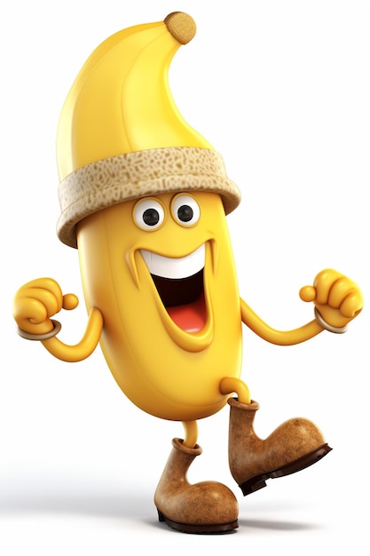 Foto personagem cômico de banana frenético gritando emoji de fruta em fundo branco