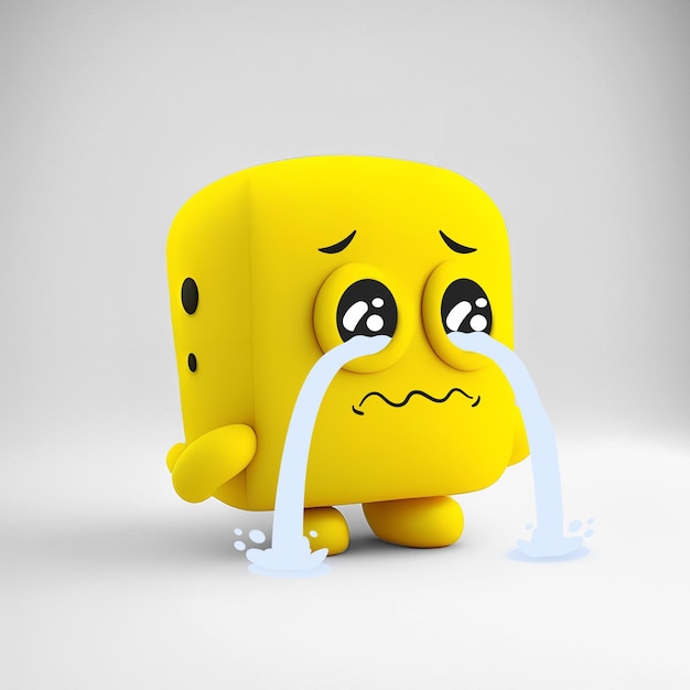 personagem cubo amarelo adorável chorando com boca wiggly