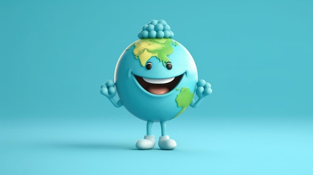 Personagem da Terra com sorriso isolado em fundo azul Dia da Terra