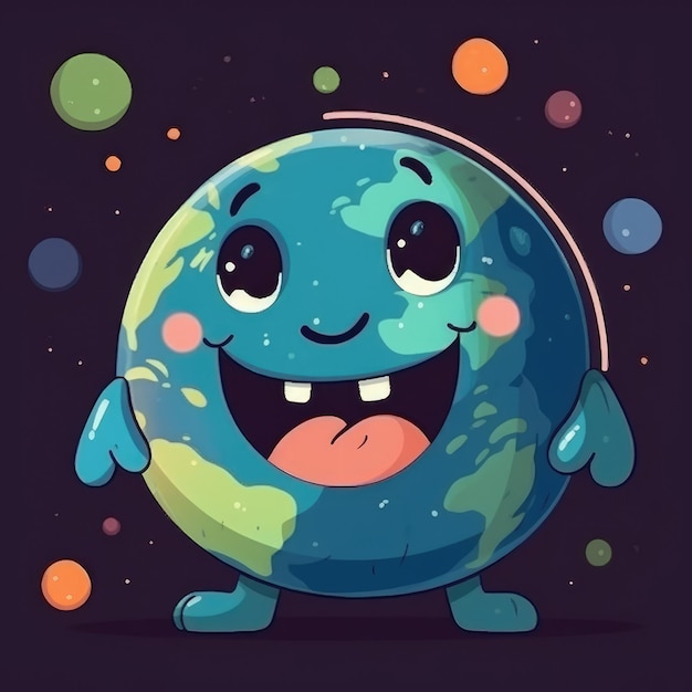 Personagem da terra e estilo de desenho animado de fundo do espaço ai generativo