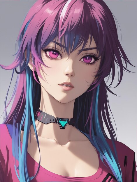 Um personagem no estilo de cyberpunk e anime