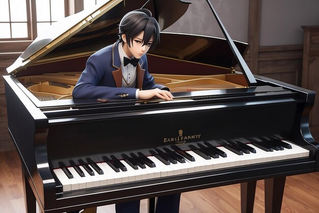 Personagem de anime tocando piano