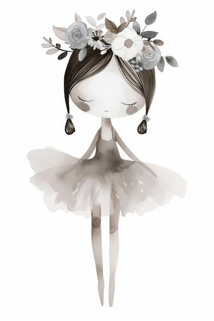 Personagem de bailarina minimalista com sotaques florais