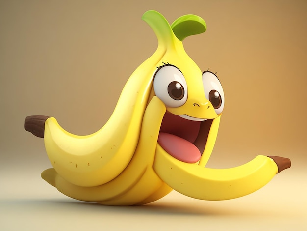 Personagem de banana feliz 3D gerado por IA