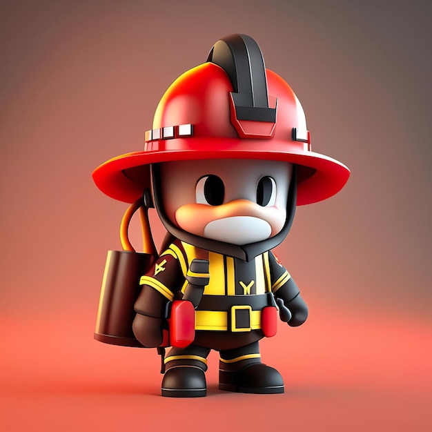 Foto personagem de bombeiro com uniforme e capacete em 3d generative ai