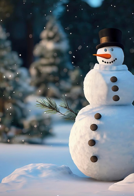 Personagem de boneco de neve de Natal boneco de neve fofo na ilustração animada de cenário de natal