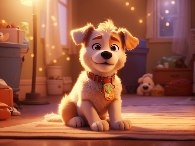 Personagem de cachorro fofo de desenho animado renderizado em 3D com uma aparência adorável e alegre gerada por IA