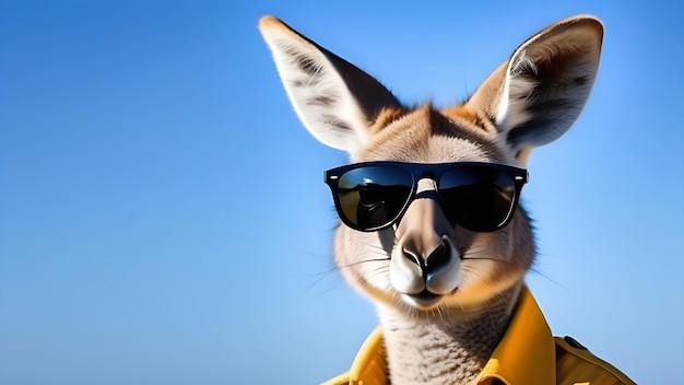 Personagem de canguru com óculos de sol retrato de animal exótico tropical selvagem