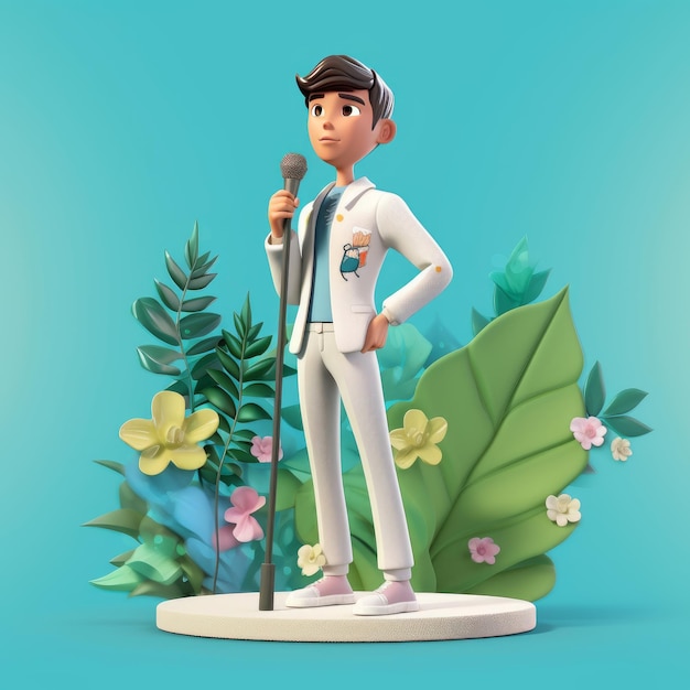 personagem de cantor de desenho animado 3d bonito tocando música